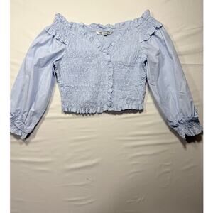 Zara Light Blue Smocked Off-the-Shoulder Crop Top - XS